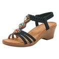 thumbnail image 1 of Women's Wedge Sandals Glitter Rhinestone Elastic Sling Back Platform Sandal Comfortable Low Heel Dress Shoes Black Size 6, 1 of 7