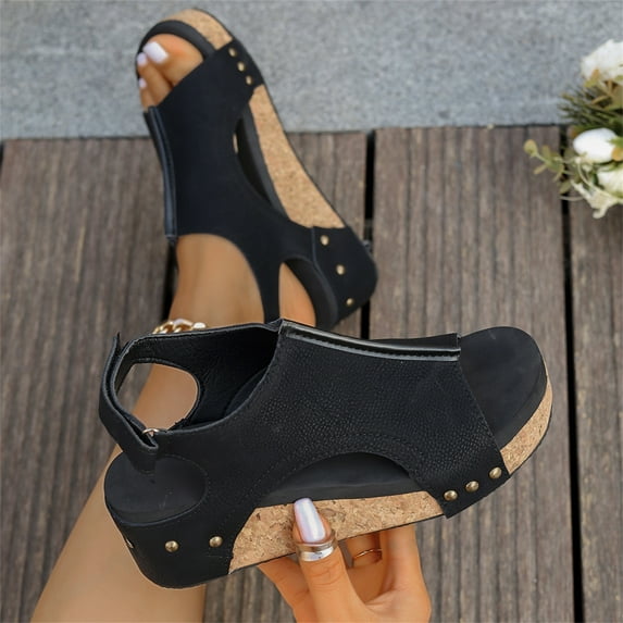 Women's Wedge Sandals Open Toe Buckle Strap Slingback Platform Shoes Casual Retro Sandals Summer shikongkuajing