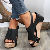 Women's Wedge Sandals Open Toe Buckle Strap Slingback Platform Shoes Casual Summer Outdoor Retro Sandals shikongkuajing