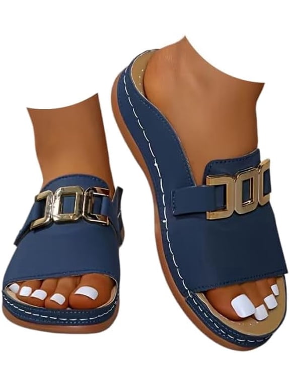 Women's Wedge Sandals Open Toe Comfort Slides Slip On Platform Summer Dress Shoes Low Heel for Women