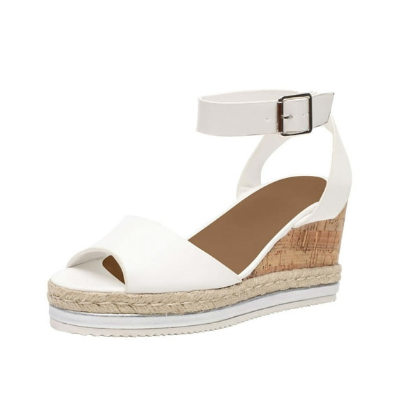 Women's Wedge Sandals Open Toe Espadrilles Sandals Comfortable Dressy Ankle Strap Platform Sandals Suitable for Work Beach Summer Shoes White Women Sandal