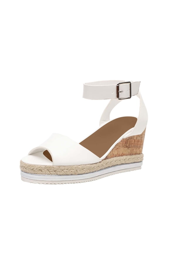 Women's Wedge Sandals Open Toe Espadrilles Sandals Comfortable Dressy Ankle Strap Platform Sandals Suitable for Work Beach Summer Shoes White Women Sandal