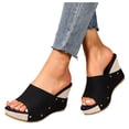 thumbnail image 1 of Women's Wedge Sandals Open Toe Platform Slides Suede Studded Backless Heels Casual Chunky High Heeled Summer Dress Shoes Black Size 8, 1 of 6