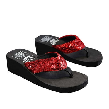 Women's Wedge Sandals Rhinestone Thong Platform Flip Flops Flip Flops Sandals Glitter Sequin Summer Thong Sandal