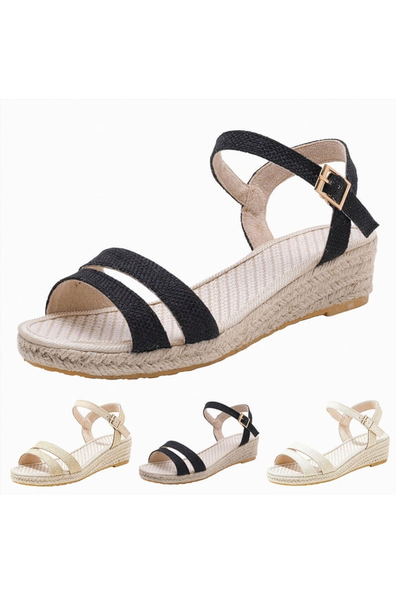 Women's Wedge Sandals Rope Wrapped Midsole Heels Adjustable Strap Buckle Platform Summer Open Toe Slip on Dressy Shoes Yellow Size 6