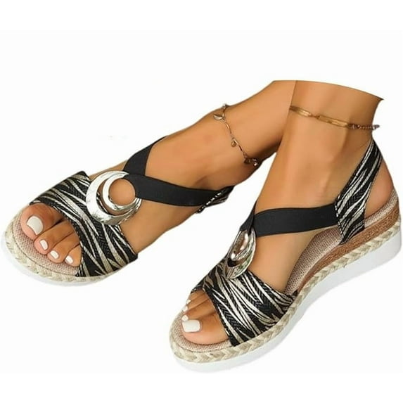Women's Wedge Sandals - Rubber sole with Adjustable Strap, Summer Casual Open-Toe Design