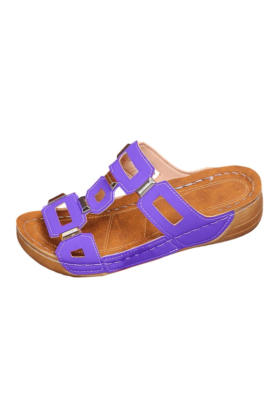 Women's Wedge Sandals Slip On Open Toe Sandal Metal Accents Comfortable Dressy Platform Casual Walking Slide Shoes Purple Size 8