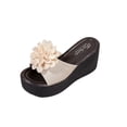 thumbnail image 1 of Women's Wedge Sandals Slip on Slides Platform Round Open Toe Backless Fish Mouth Comfortable Slipper Dressy Summer Casual Shoes Beige 9(42), 1 of 9