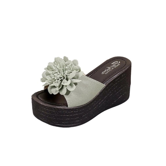 Women's Wedge Sandals Slip on Slides Platform Round Open Toe Backless Fish Mouth Comfortable Slipper Dressy Summer Casual Shoes Green 8.5(41)