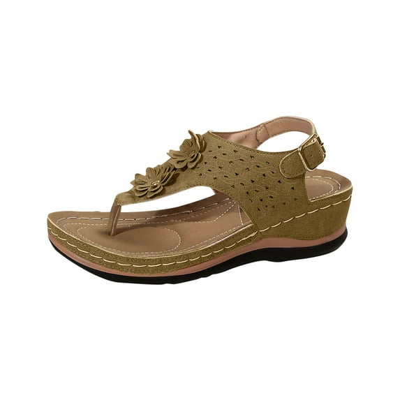 Women's Wedge Sandals Strappy Open Toe Thong Sandals Buckle Ankle Strap Flip Flops Summer Shoes