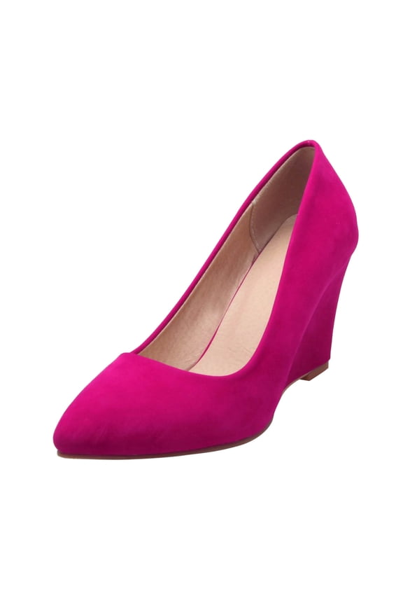 Women's Wedge Shoes Pointed Toe Suede Closed Toe Pumps Comfortable Dress Shoes Formal Party Wedding High Heel Footwear Hot Pink 38