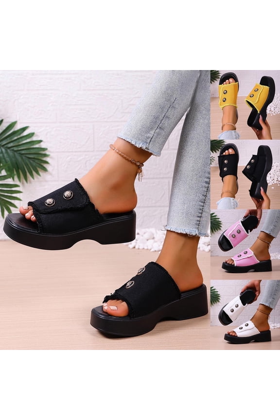 Women's Wedge Slide Sandals Casual Fashion New Spring Summer Single Strap Wedge Platform Thick Sole Lightweight Comfortable Slippers