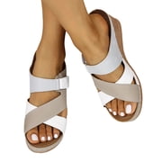 Women's Wedge Slide Sandals, Woman Orthopedic Wedge Sandals With Hook Loop Comfortable Lightweight Open Round Toe Platform Arch Support Non Slip Sandals for Casual Daily Vacation Beach, White 6