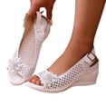 thumbnail image 1 of HEWUQI Women's Wedge Sandals Hollow out Flower Decor Slingback Shoes Ankle Strap Lightweight Casual Dress Heels for Outdoor Wear White Size 7, 1 of 6