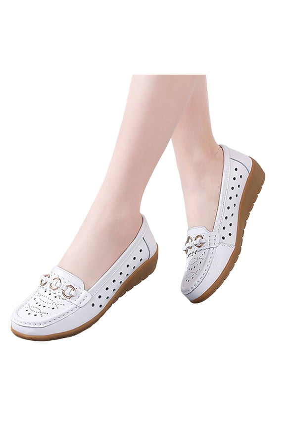Women's Wedge Slip on Penny Loafers Breathable Hollow out Casual Boat Shoes Comfortable Walking Sneakers
