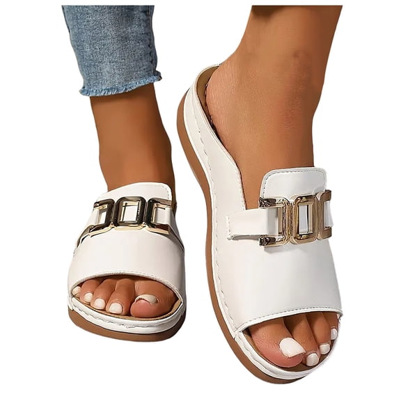 Women's Wedge Slippers Sandals Fashion Comfortable Buckle Peep Toe Low Heel Orthopedic Walking Slip on Summer