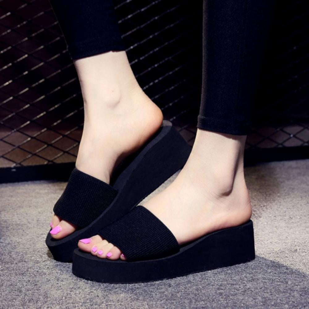 Women Pu Flip-flops Wedge Sandals V-shaped Slippers Summer Beach Sliders  Shoes