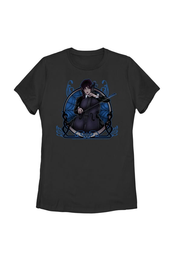 Women's Wednesday Anime Addams Graphic Tee Black Small