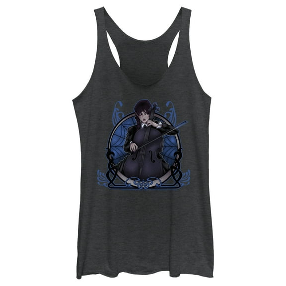 Women's Wednesday Anime Addams Racerback Tank Top Black Heather X Large