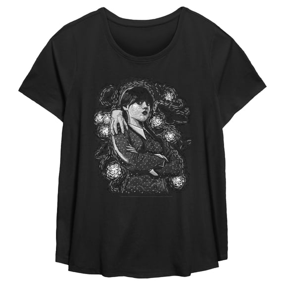 Women's Wednesday Artistic Character Portrait Graphic T-Shirt