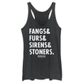 thumbnail image 1 of Women's Wednesday Fangs & Furs & Sirens & Stoners Racerback Tank Top Black Heather X Small, 1 of 4
