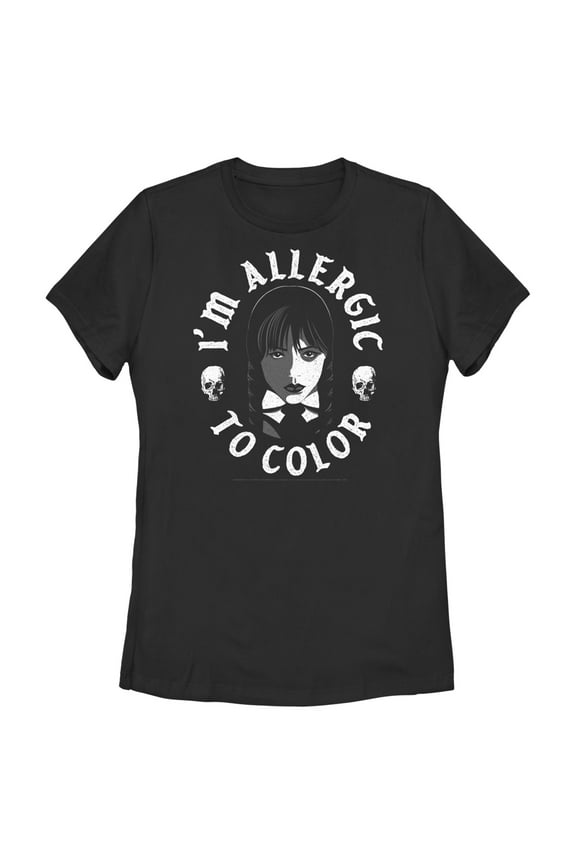 Women's Wednesday I'm Allergic to Color Skulls Graphic Tee Black Medium