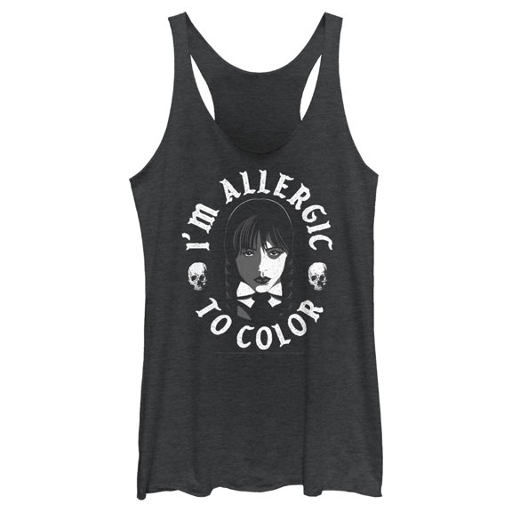 Women's Wednesday I'm Allergic to Color Skulls Racerback Tank Top Black Heather Small