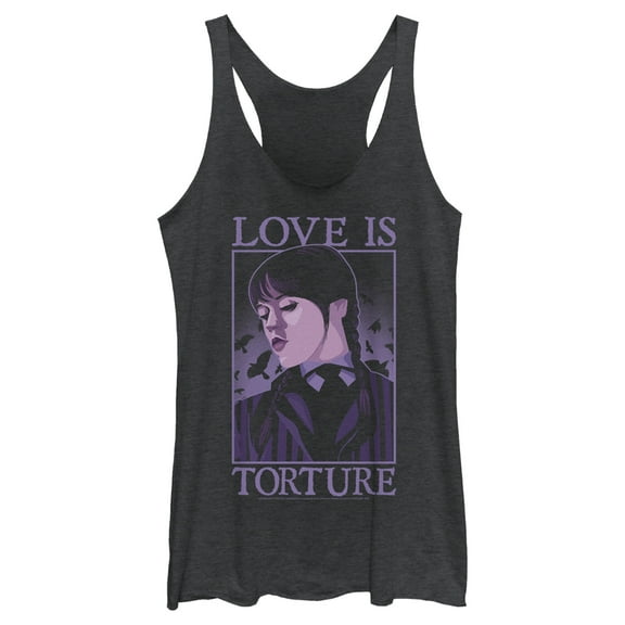Women's Wednesday Love Is Torture  Racerback Tank Top Black Heather Large