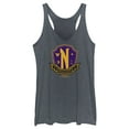 thumbnail image 1 of Women's Wednesday Nevermore Academy Crest Racerback Tank Top Navy Blue Heather Small, 1 of 4