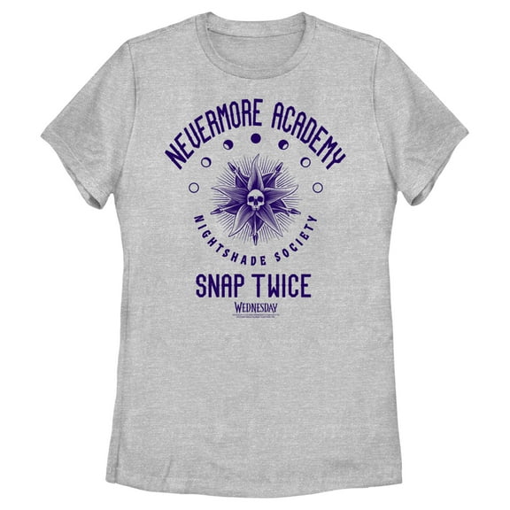 Women's Wednesday Nevermore Academy Nightshade Society Graphic Tee Athletic Heather Large