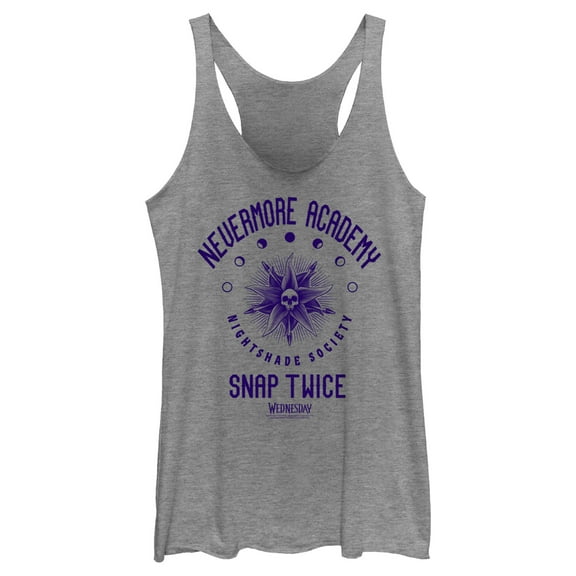 Women's Wednesday Nevermore Academy Nightshade Society  Racerback Tank Top Gray Heather X Small