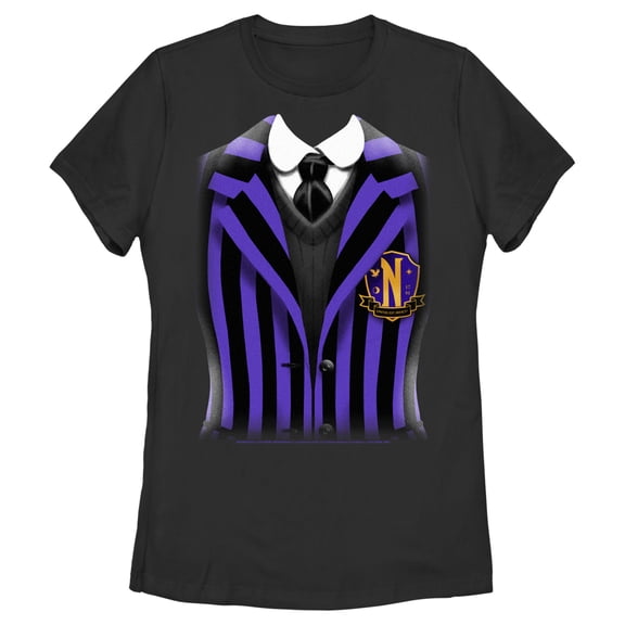 Women's Wednesday Nevermore Academy Uniform Purple Graphic Tee Black Small