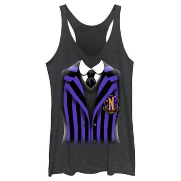 Women's Wednesday Nevermore Academy Uniform Purple  Racerback Tank Top Black Heather X Large