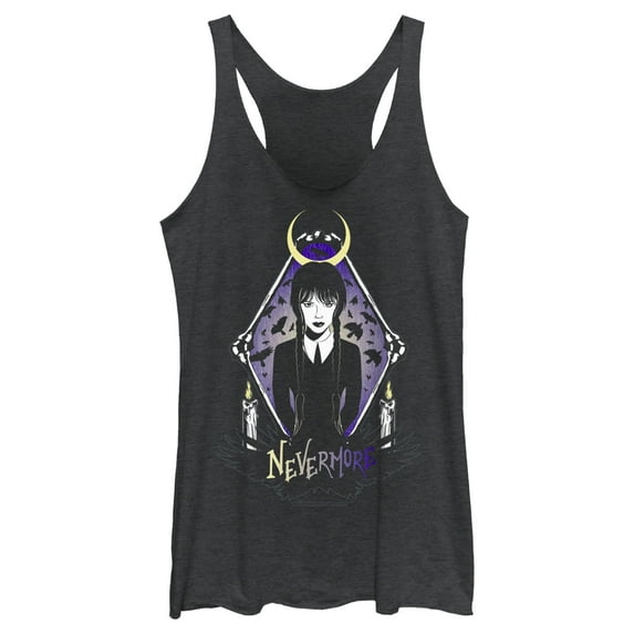 Women's Wednesday Nevermore Portrait Racerback Tank Top Black Heather 2X Large