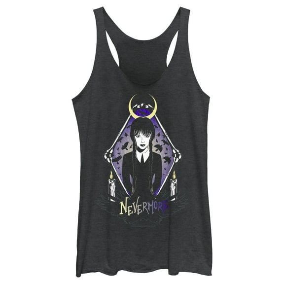 Women's Wednesday Nevermore Portrait Racerback Tank Top Black Heather Medium