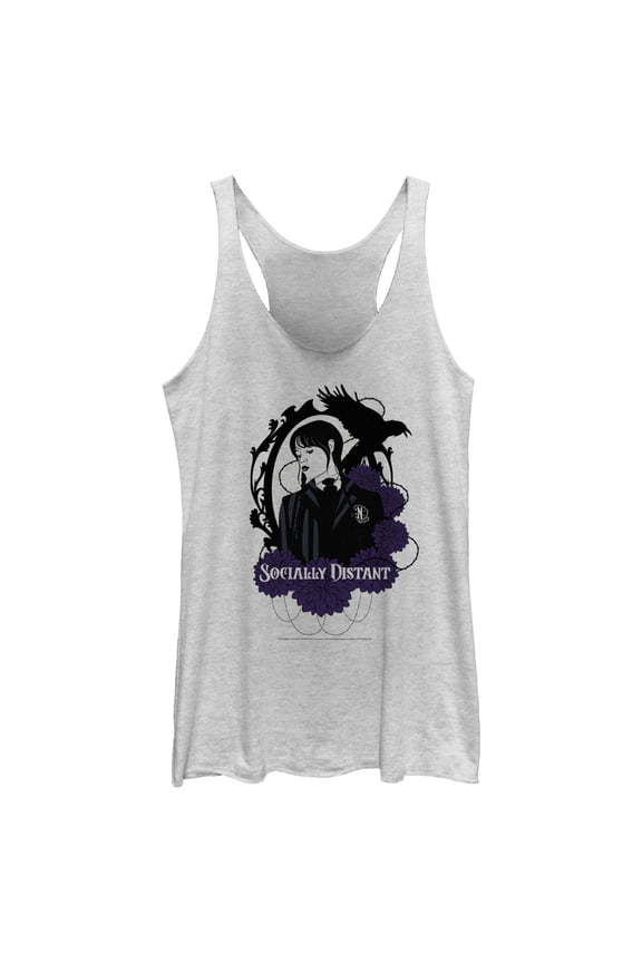 Women's Wednesday Socially Distant Racerback Tank Top White Heather X Small