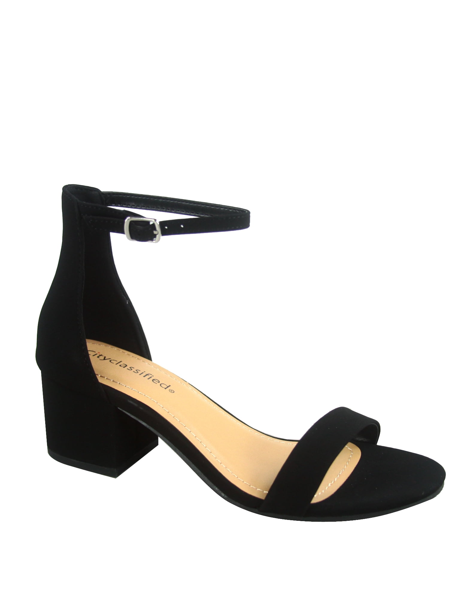 Women's Weekend Low Chunky Block Heel Open Toe Ankle Strap Dress Sandal Shoes ( Black, 7 )