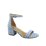 Womens Weekend Low Chunky Block Heel Open Toe Ankle Strap Dress Sandal Shoes Blue Gini 10