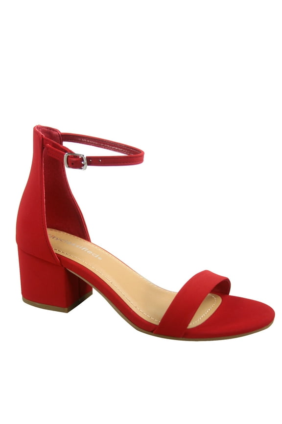 Women's Weekend Low Chunky Block Heel Open Toe Ankle Strap Dress Sandal Shoes Red 5.5