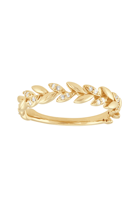 Women's Welry 1/10 cttw Diamond Leaf Ring in 14kt Gold-Plated Sterling Silver, Size 9