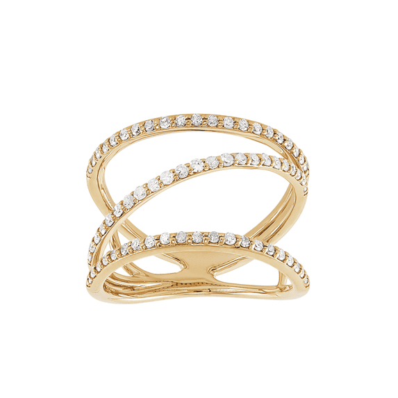 Women's Welry 1/2 cttw Diamond Cross over Ring in 10kt Yellow Gold, Size 9