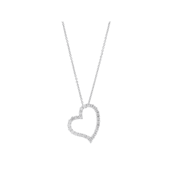 Women's Welry 1/2 cttw Diamond Heart Pendant Necklace in 10kt White Gold, 17" + 1"
