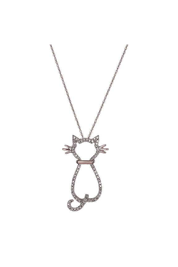 Women's Welry 1/5 cttw Diamond Cat Pendant Necklace in 14kt Rose Gold, 18"