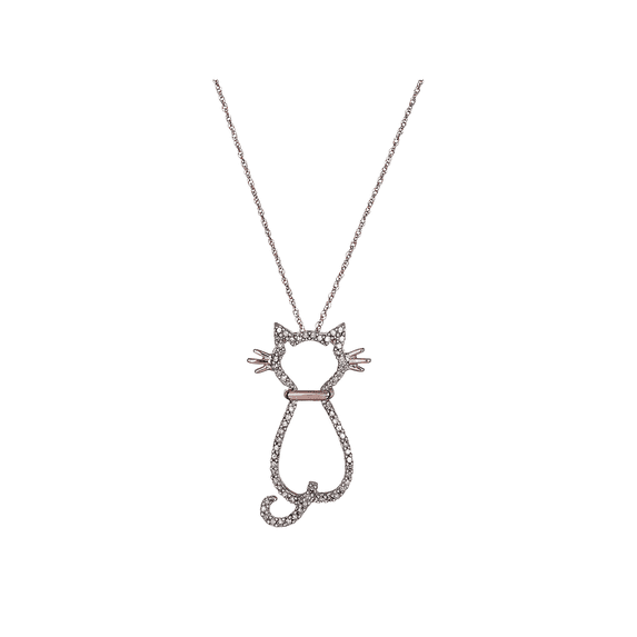 Women's Welry 1/5 cttw Diamond Cat Pendant Necklace in 14kt Rose Gold, 18"