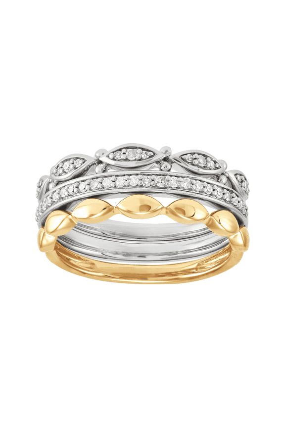 Women's Welry 1/5 cttw Diamond Stacking Rings in Sterling Silver and 14kt Yellow Gold, Set of 3, Size 9