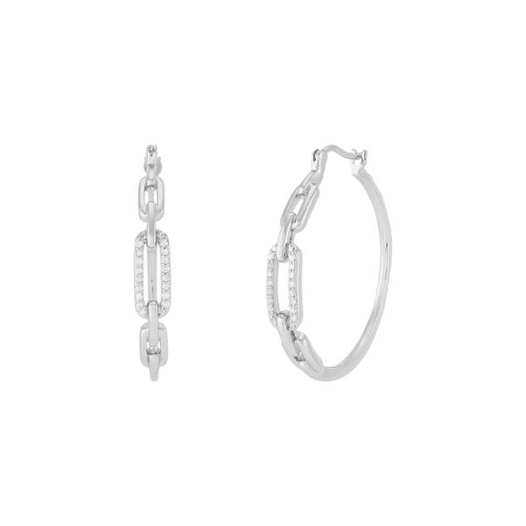 Women's Welry 1/6 cttw Diamond 28mm Hoop Earrings in Sterling Silver