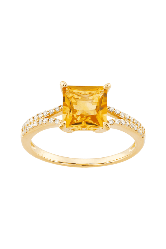 Women's Welry 1/8 cttw Diamond Ring with Square-Cut Citrine in 10kt Yellow Gold, Size 9