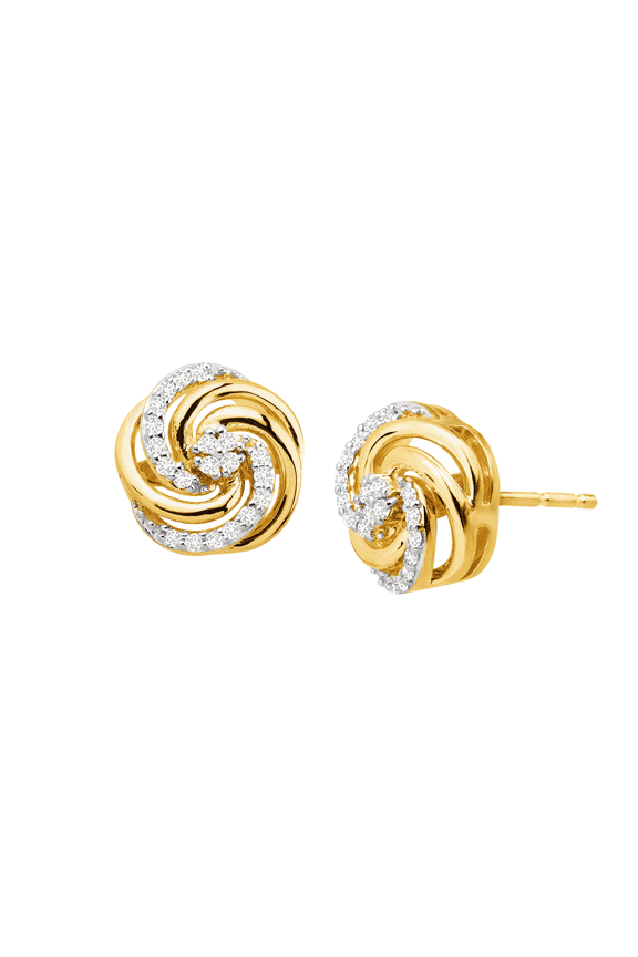 Women's Welry 1/8 cttw Diamond Swirl Knot Stud Earrings in 10kt Yellow Gold