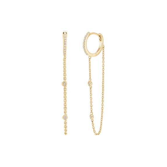 Women's Welry 10kt Yellow Gold 1/10 cttw Diamond Huggie Hoop Chain Drop Earrings