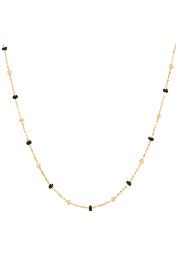 Women's Welry 18kt Gold-Plated Sterling Silver Beaded Station Necklace with Black Enamel, 16" + 2" + 2"